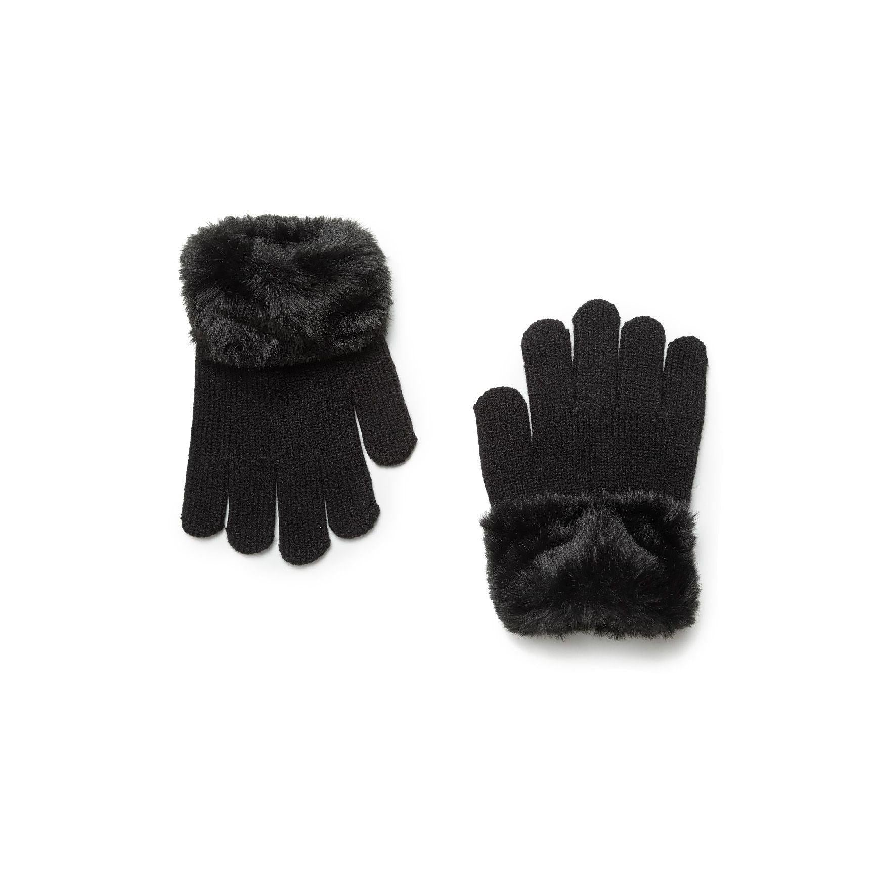 Close-up detail of black faux fur cuff showing soft fluffy texture and quality of materials