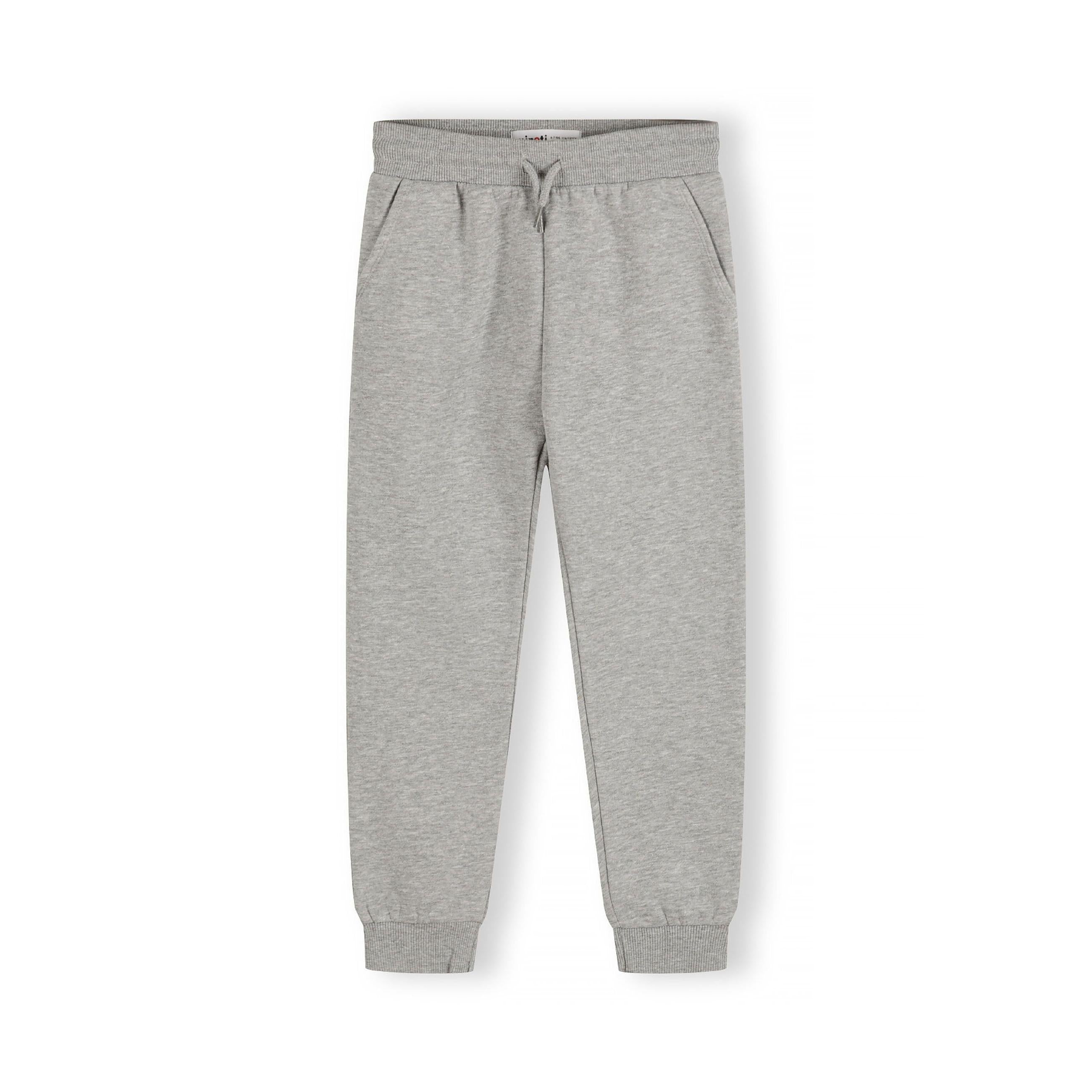 Back view of grey Minoti joggers showing ribbed waistband, side pockets and elasticated ankle cuffs on white background