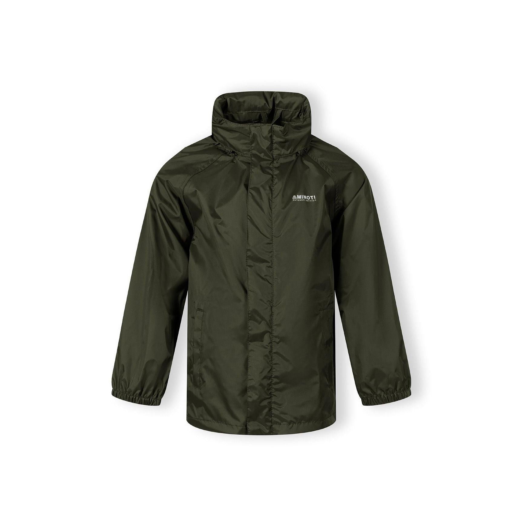 Close-up detail of khaki jacket's interior showing packaway storage pocket with zipper