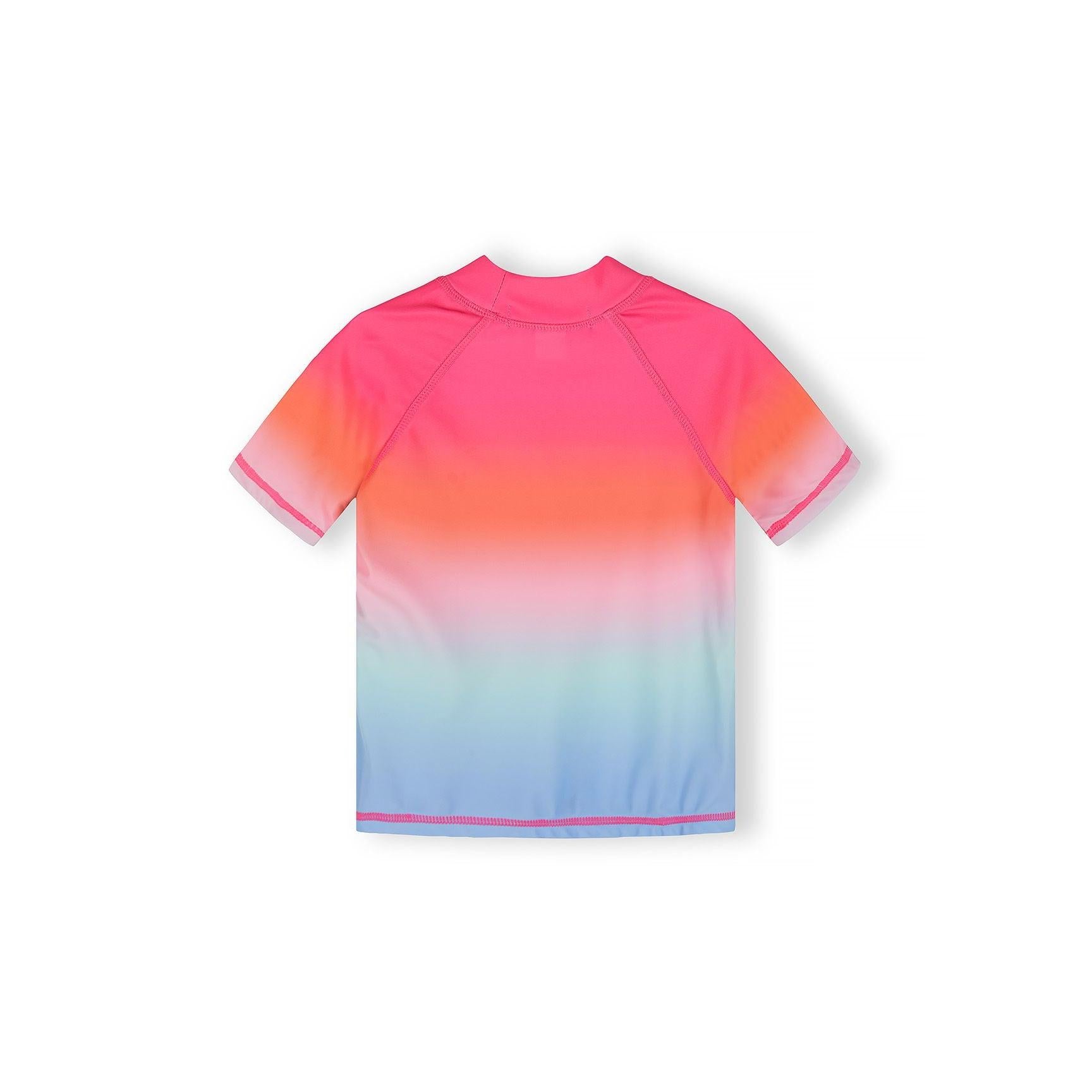 Close-up detail of rainbow ombre gradient effect transitioning from pink through coral to mint blue tones