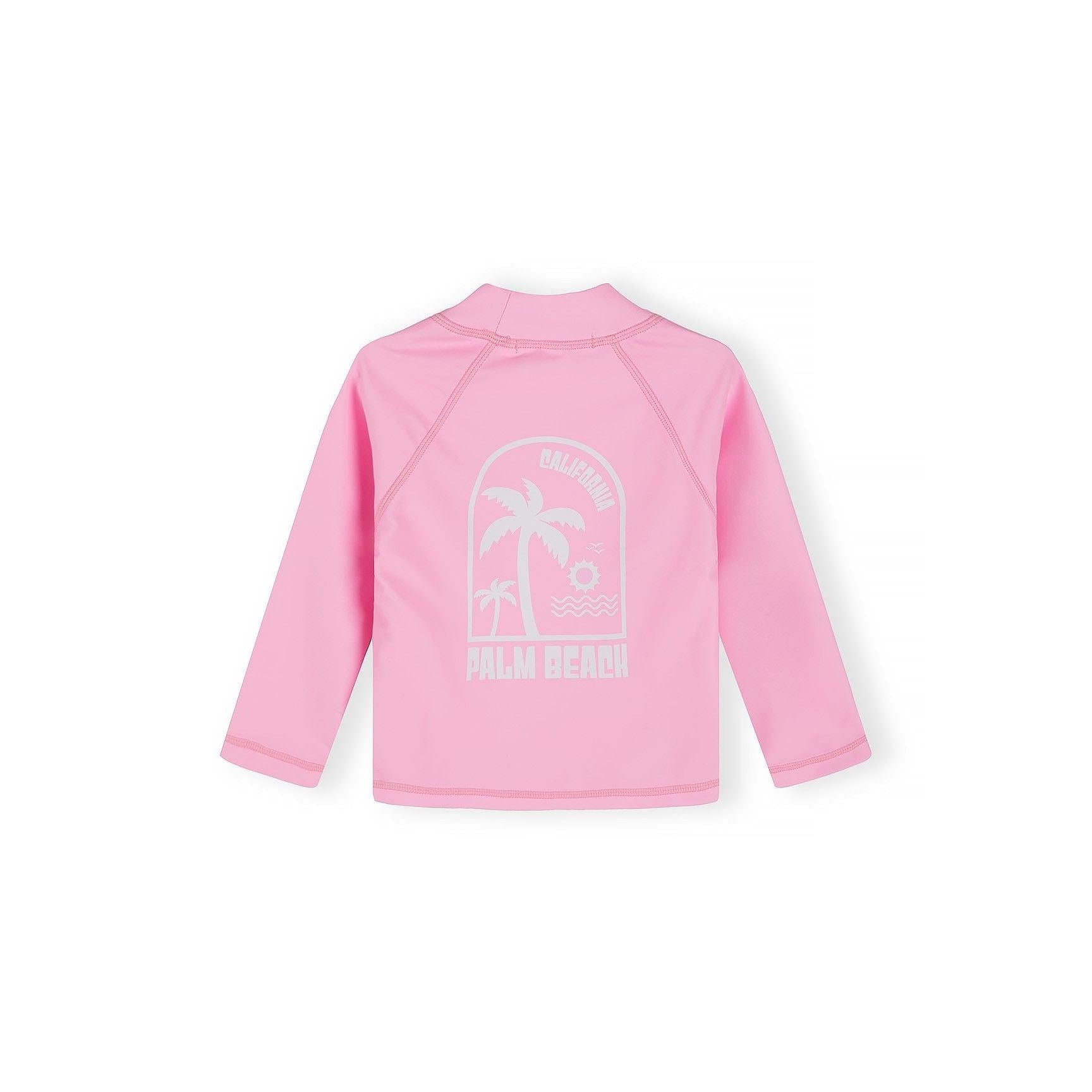 Close-up detail of pastel tie-dye fabric texture showing pink, purple and mint color blend in swim t-shirt material