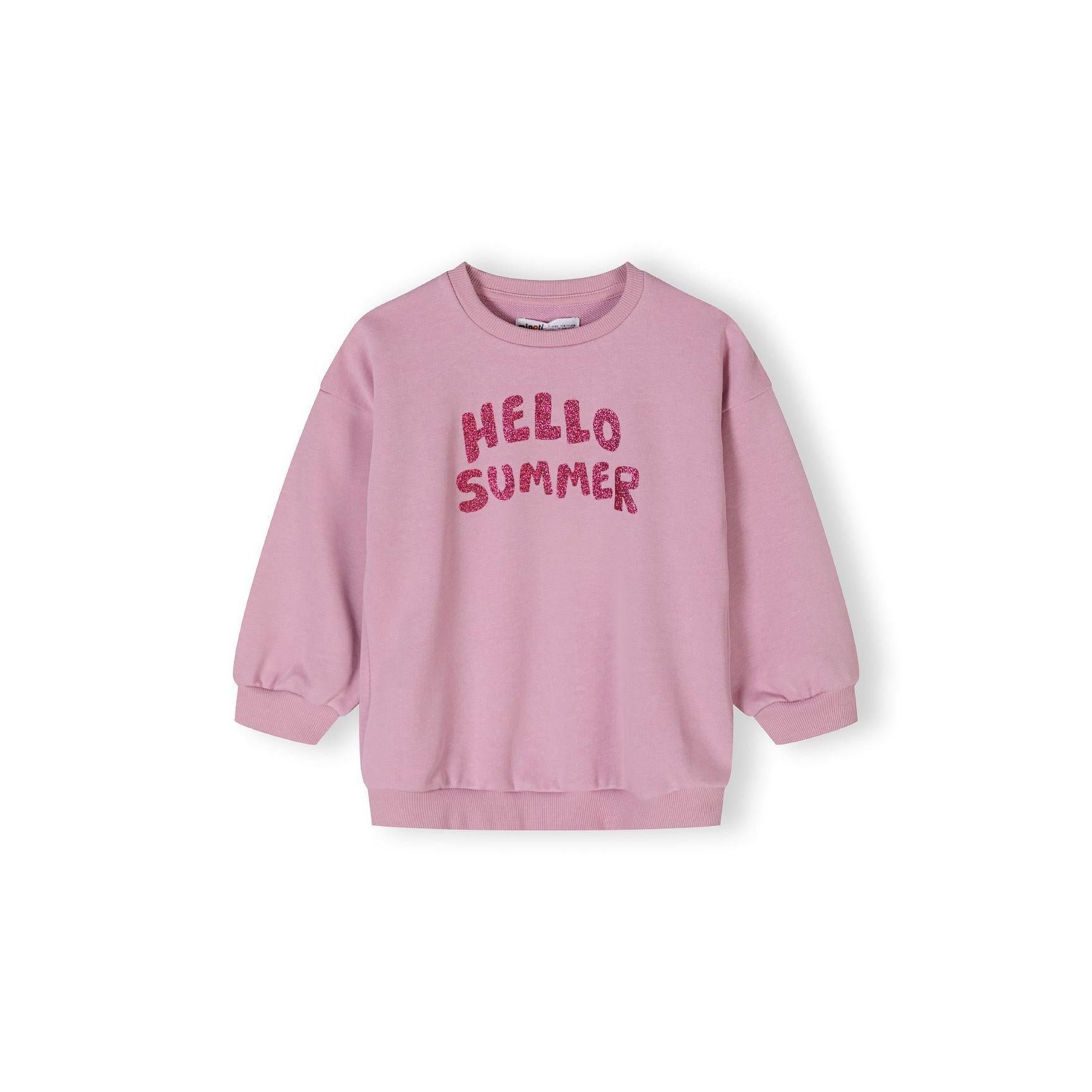 Back view of lilac fleece sweatshirt showing plain design with ribbed crew neck and cuffs on white background